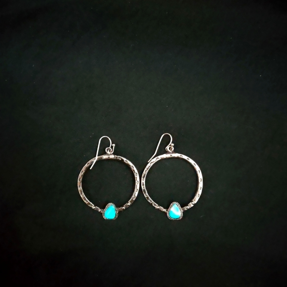 hanging hoop turquoise stone earrings
